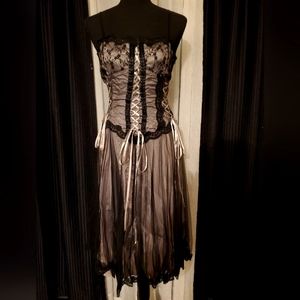 Morbid Threads  Gunmetal Silver & Pink Goth Fairy Corset Dress SIZE XL